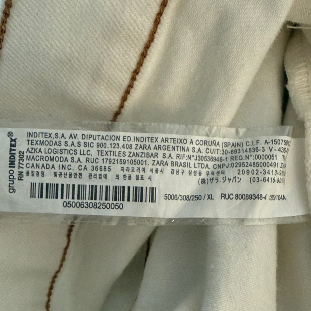 Zara Denim Jacket w Contrast Top Stitching Off White Trucker  size XL - Picture 7 of 8